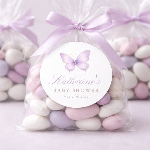 Kokette Lila Gold Schmetterling Baby Shower Runder Aufkleber