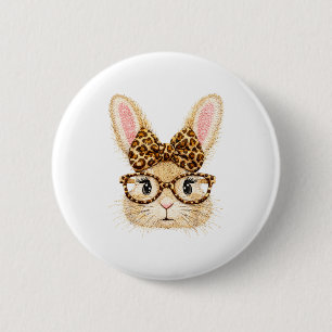 Kokette Oster süße Häschen mit Brille und Leoparde Button