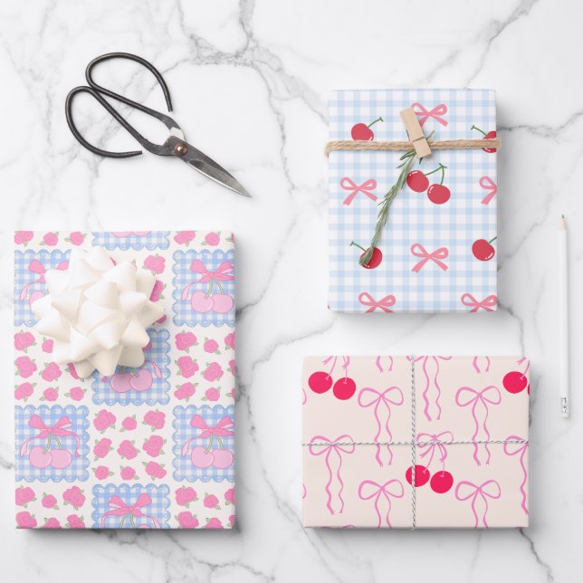 Kokette Pastell-Kirsche Süße Geschenkpapier Set (Vorderseite)