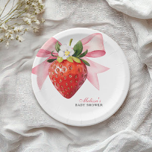 Kokette rosa Erdbeere Baby Shower Pappteller