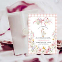 Kokette rosa Gingham-Alberner-Gänse-Baby-Party