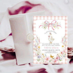 Kokette rosa Gingham-Alberner-Gänse-Baby-Party Einladung