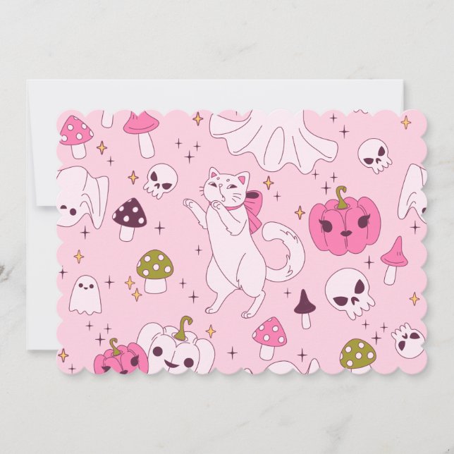 Kokette Rosa Halloween Hexenkatzenmöwe Einladung (Vorderseite)