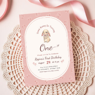 Kokette Rosa Häschen Süßer Hase 1. Geburtstag Einladung