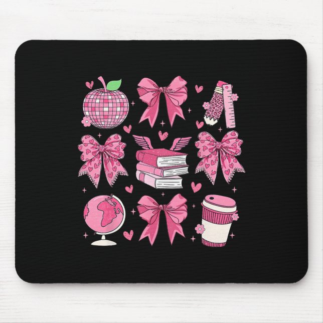 Kokette rosa Schleife Apfel Lehrer Anerkennung Val Mousepad (Vorne)