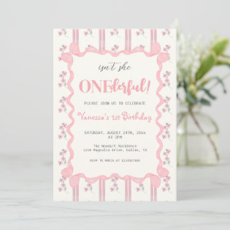 Kokette rosa Schleife Mädchen erster Geburtstag Einladung
