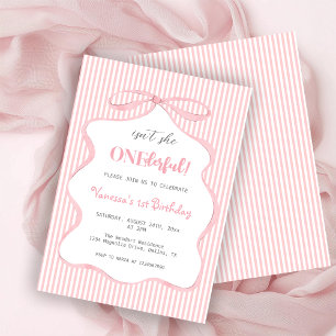 Kokette Rosa Schleife Mädchen Erster Geburtstag Einladung