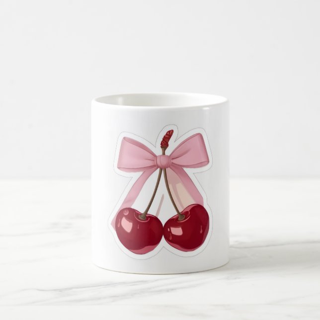 Kokette rosa Schleife & rote Kirsche Ästhetik Kaff Kaffeetasse (Mittel)
