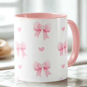 Kokette rosa Schleifen & Herzen Tasse