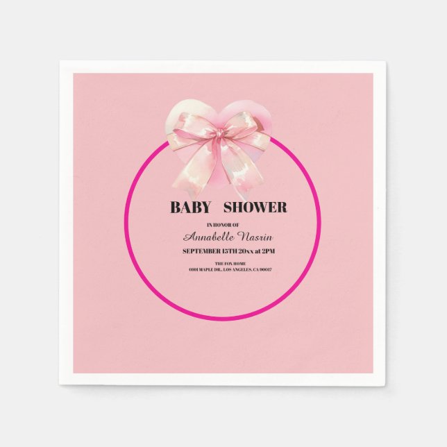 Kokette rosa Schleifen Mädchen Baby-Party Serviette (Vorderseite)