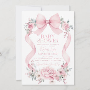Kokette rosa Schleifen Rosen Blumen Baby Shower Einladung