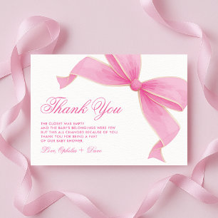 Kokette rosa Schleifen Rosen Cottagecore Baby Show Dankeskarte