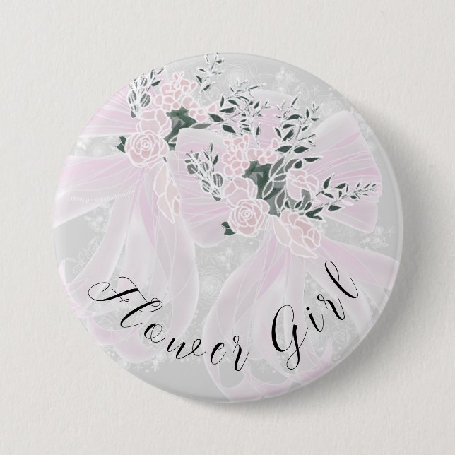 Kokette rosa transparente Schleifen - Brautjungfer Button (Vorderseite)