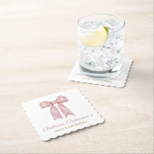 Kokette rosa Wasserfarbe-Schleife feminine Geburts Untersetzer
