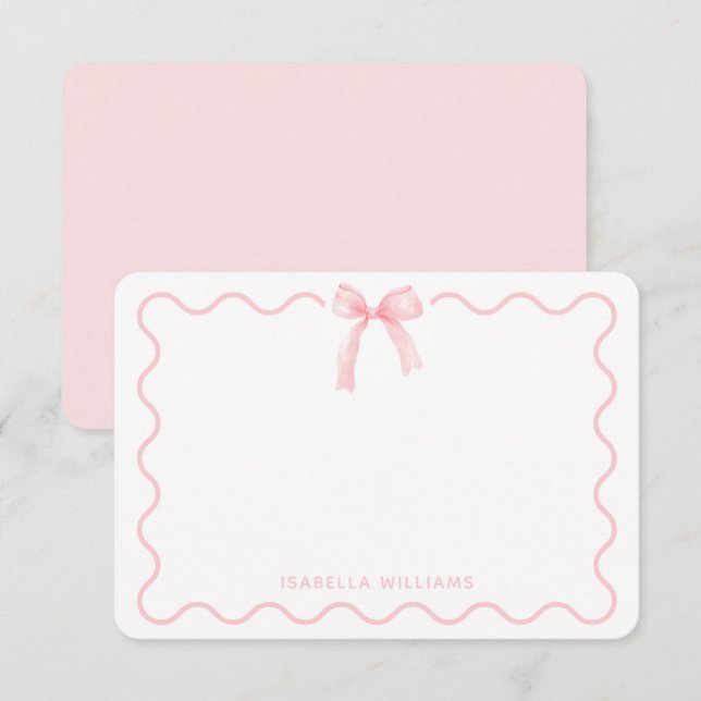 Kokette rosa Wasserfarbe-Schleife personalisierte  Mitteilungskarte (Vorne/Hinten)