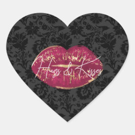 Kokette Rote Lippen Kiss Black Floral Herz-Aufkleber