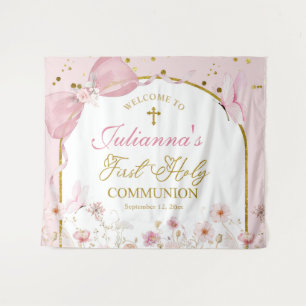 Kokette Röte Rosa Schmetterling Erste Heilige Komm Wandteppich