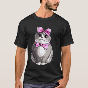 Kokette Schleife Chonk Süße Katze Meme Mama Mädche T-Shirt