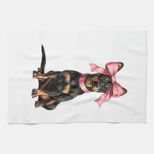 Kokette Schleife Dobermann Hundemama Mädchen Pink Geschirrtuch