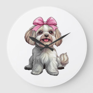 Kokette Schleife Havanese Hundefrau Mädchen Rosa Große Wanduhr