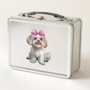 Kokette Schleife Havanese Hundefrau Mädchen Rosa Metall Brotdose