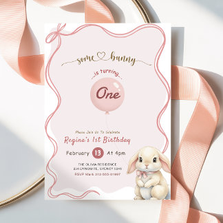 Kokette Schleife Rosa Hase Kaninchen 1. Geburtstag Einladung
