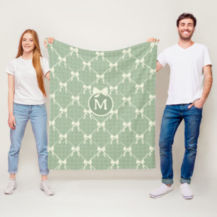 Kokette Schleifen Gingham Monogramm Creme Salbei G Fleecedecke