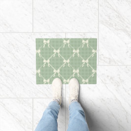 Kokette Schleifen Gingham-Muster Creme Salbei Grün Fußmatte