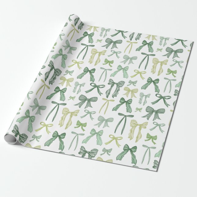 Kokette Schleifen in Salbeigrün Geschenkpapier (Ungerollt)