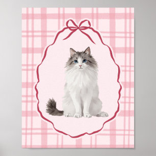 Kokette Stoffpuppe Katze Rosa Wasserfarben Poster
