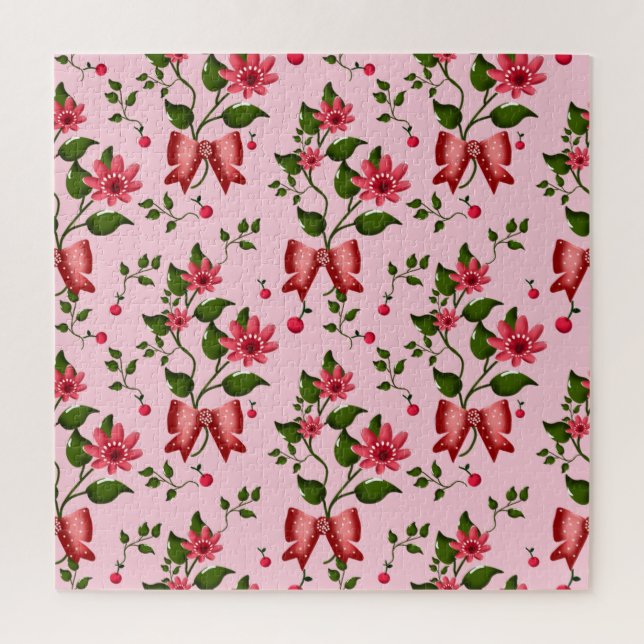Kokette Tapete mit Blumen-Schleifenmuster Puzzle (Vertikal)