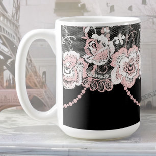 Kokette und zarte rosa Imitate Spitzen und Perlen Kaffeetasse