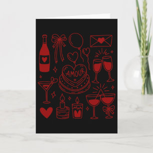 Kokette Valentinsfeier Amour Kuchen Wein Herzen Li Karte