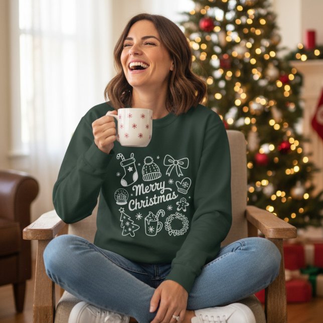 Kokette Weihnachts-Doodles-Baumschleife Sweatshirt (Von Creator hochgeladen)