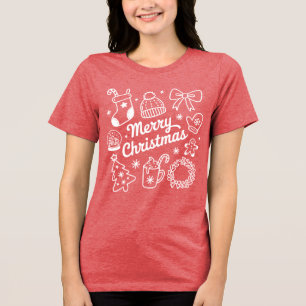 Kokette Weihnachts-Doodles-Baumschleife Tri-Blend Shirt