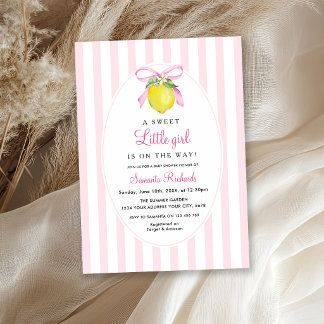 Kokette Zitronen-Rosa Babyparty Einladung
