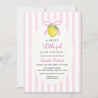 Kokette Zitronen-Rosa Babyparty Einladung