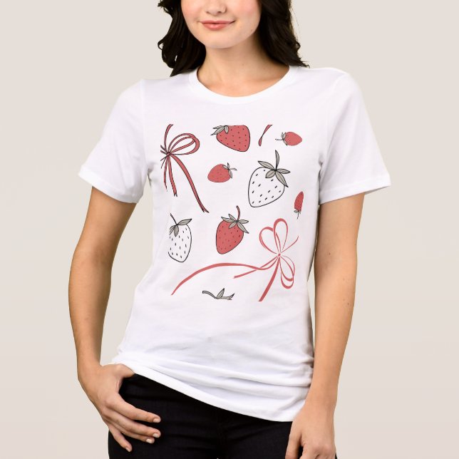 Koketten Ästhetik Erdbeere & Rotes Band Muster Tri-Blend Shirt (Vorderseite)