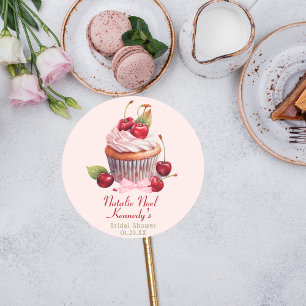 Koketten-Ästhetik Rosa Schleife Kirschkuchen Vorne Runder Aufkleber