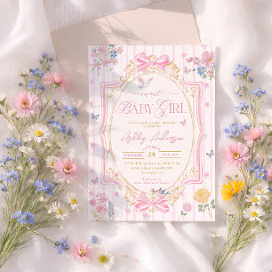 Koketten-Blumen-Schleife Baby-Mädchen-Party Einladung
