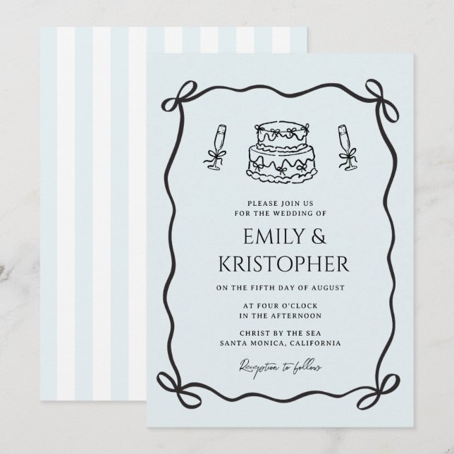 Koketten-Bogen-Hochzeitstorte Einladung (Vorne/Hinten)