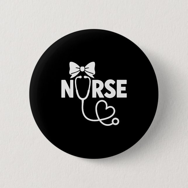 Koketten-Bogen-Krankenschwester-Stethoskop-Herz-Ku Button (Vorderseite)