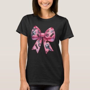 Koketten-Bogen-Mechaniker-Werkzeug-Muster Rosa Ban T-Shirt