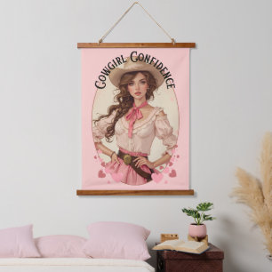 Koketten-Cowgirl Western Mode Portrait Wandteppich Mit Holzrahmen