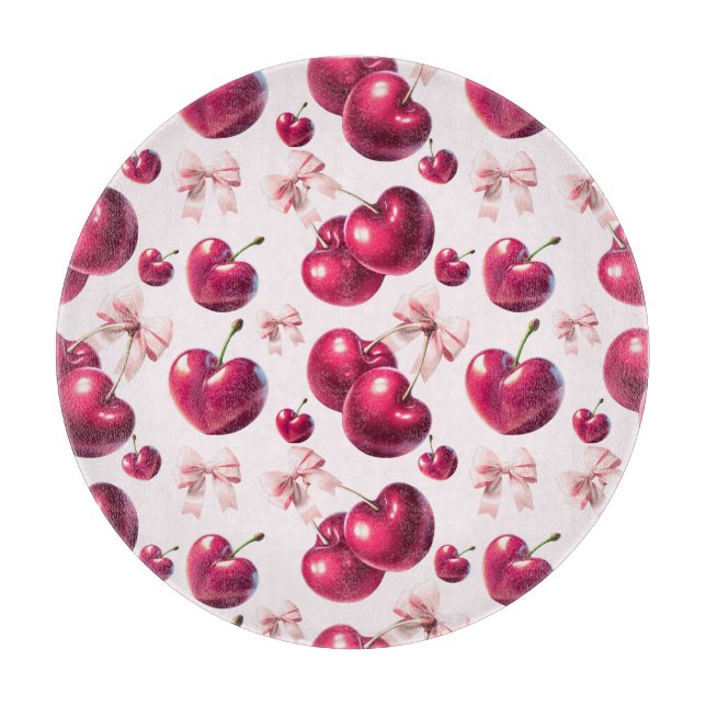 Koketten-Kirschmuster Rosa-Schleife-Ästhetik  Schneidebrett (Vorderseite)