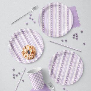 Koketten-Lavendel-Schalenkanten-Blumenstreifen Pappteller