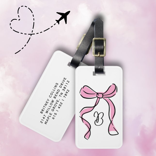 Koketten rosa Schleife Anfangsmonogramm Minimal Sc Gepäckanhänger (Sweet, chic, and ready to jet set ✈️)