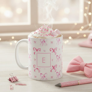 Koketten-Rosa-Schleife-Schickes-Mädchen-Monogramm Kaffeetasse