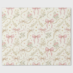 Koketten-Rosa-Schleife und Vintage-Botanik-Geschen Geschenkpapier