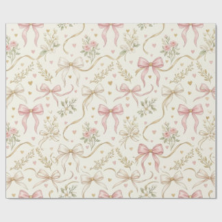Koketten-Rosa-Schleife und Vintage-Botanik-Geschen Geschenkpapier